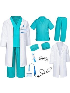 Turquoise Medical Scrub Set with White Lab Coats